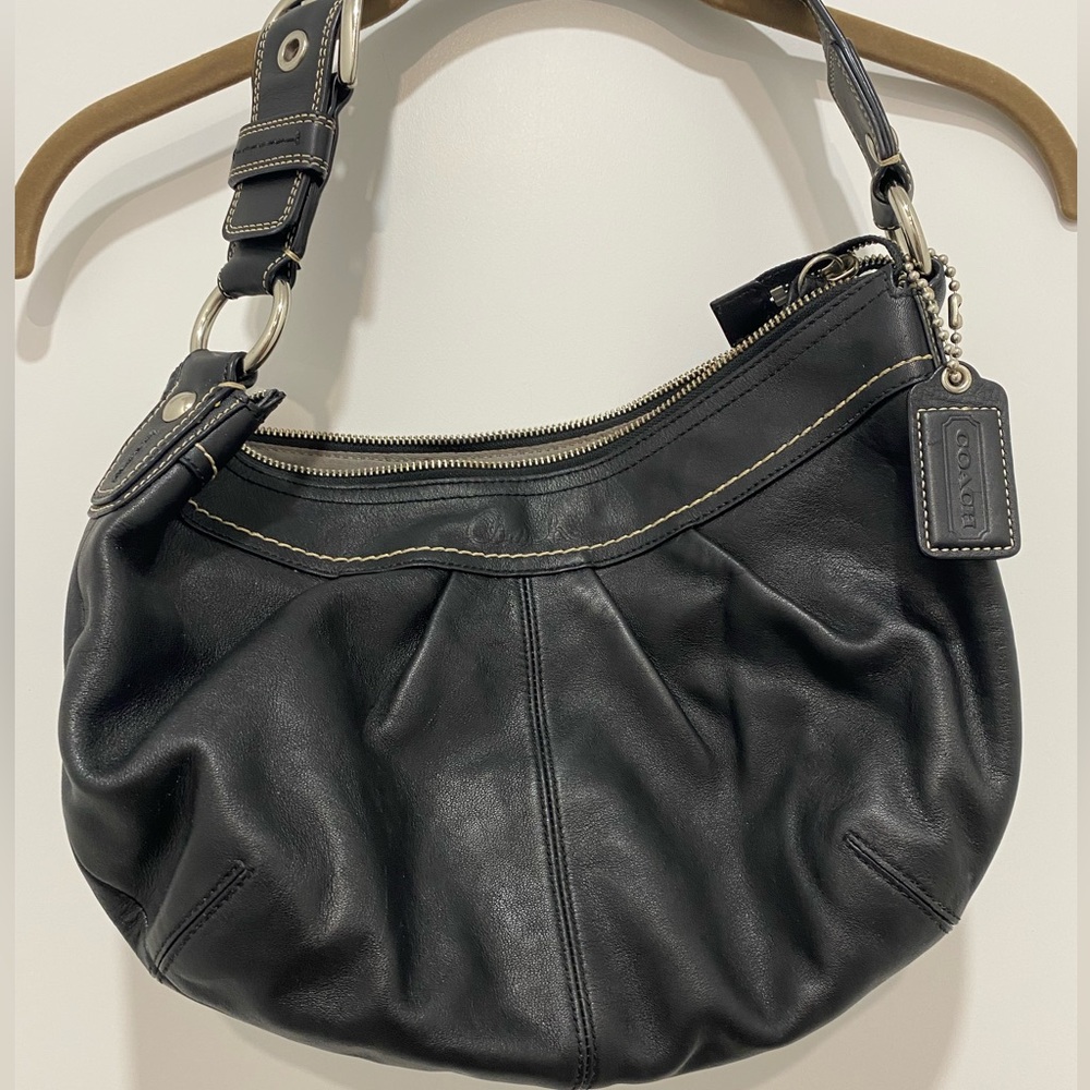 Black leather coach hobo shoulder bag